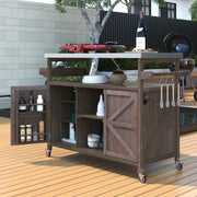 Outdoor Dark Brown Grill Table Kitchen Island with Stainless Steel Top Spice Rack